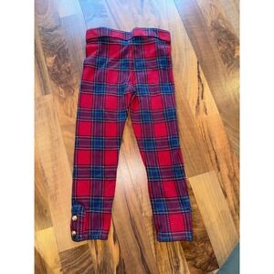 Janies‎ and Jack Girls Plaid Leggings Size 4 Red Blue Green Button Ankle holiday